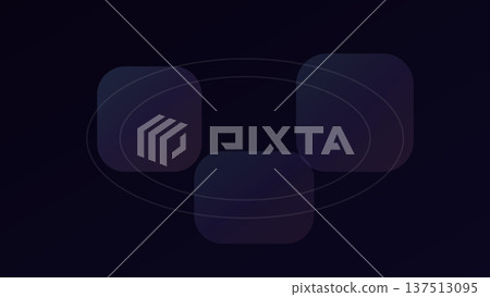Cluster of translucent rounded rectangles and circles overlap on very dark surface creating soft floating UI layer effect and calm minimal abstract interface. 137513095