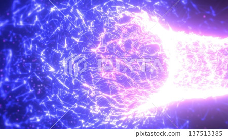 Vibrant violet and blue light grid forming an abstract digital network of glowing triangular connections and points Vibrant violet and blue light grid forming an abstract digital network of glowing triangular connections and points 137513385