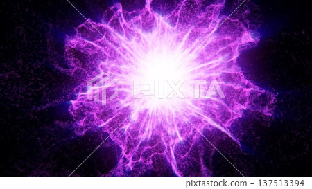 Bright violet energy burst radiating electric glowing particles Bright violet energy burst radiating electric glowing particles 137513394