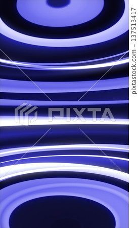 Vertical rings of purple and white light with concentric glowing waves on a dark background 137513417