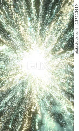 Abstract burst of glowing white particles radiating outward like an energy explosion in space 137513419