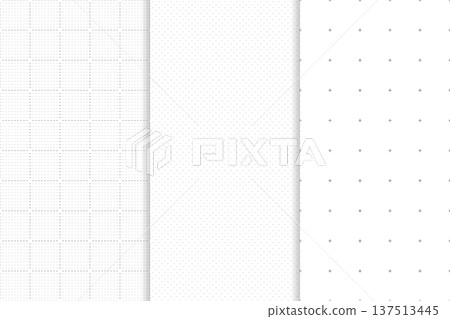 Set of Journal planer page with dotted grid. Vector. Seamless checkered texture. Simple square graph paper texture. Retro bullet notebook background. Simple school square graph pattern. 137513445