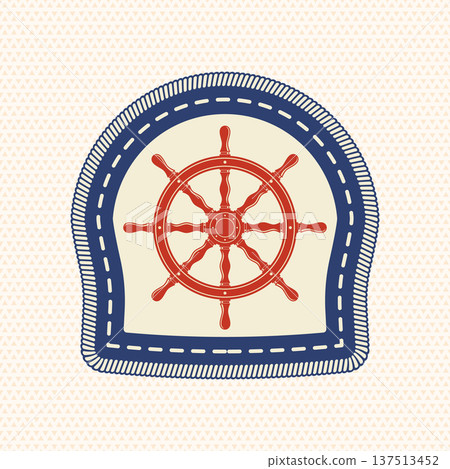 Scout badge with ship helm. Vector. Merit patch, sticker for camping outdoor and academic activities Scout badge with ship helm. Vector. Merit patch, sticker for camping outdoor and academic activities 137513452