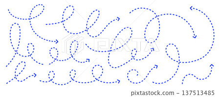 Squiggle blue cable dashed curved arrows forming Squiggle blue cable dashed curved arrows forming 137513485