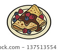 Crepes with chocolate and berries on plate. Vector isolated illustration 137513554