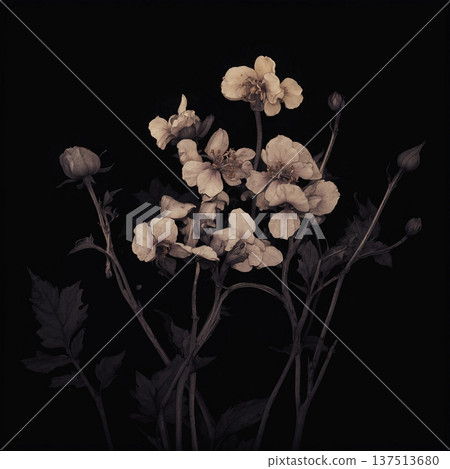 Flowers blooming in the darkness - AI-generated material 137513680