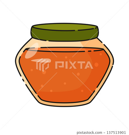Jar with a lid dark orange honey, natural sweet product. Beekeeping Jar with a lid dark orange honey, natural sweet product. Beekeeping 137513901