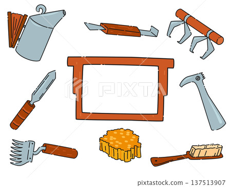 Beekeeping tools set. Beekeeper items, cartoon style drawing. vector cartoon illustration 137513907