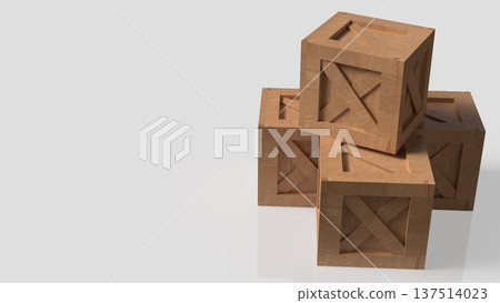 Stacked Wooden Shipping Crates on Gray Background 3d render. 137514023