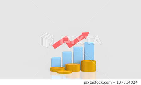 Rising Financial Growth Concept With Coins And Upward Arrow Chart 3d render. Rising Financial Growth Concept With Coins And Upward Arrow Chart 3d render. 137514024