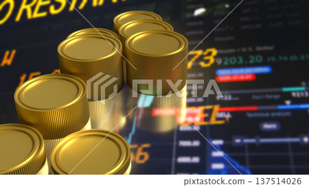 Gold Coins With Digital Stock Market Trading Data Background 3d render. Gold Coins With Digital Stock Market Trading Data Background 3d render. 137514026
