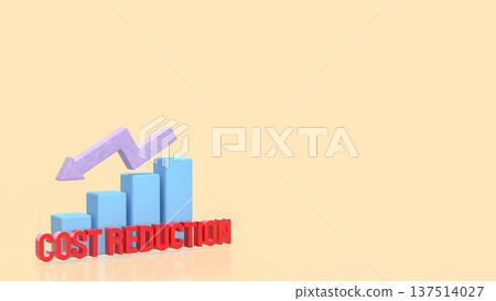 Cost Reduction Concept with Downward Arrow and Bar Chart 3d render. 137514027