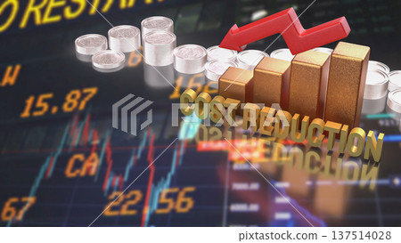 Cost Reduction Strategy with Financial Chart and Arrow 3d render. Cost Reduction Strategy with Financial Chart and Arrow 3d render. 137514028