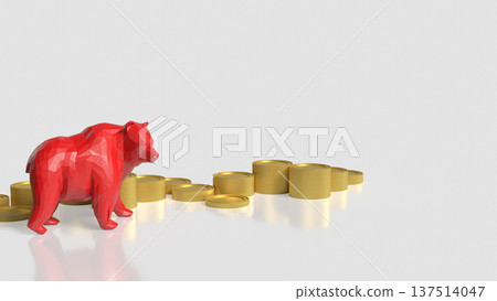 Red Bear Market Symbol With Gold Coins Investment Concept 3d render. Red Bear Market Symbol With Gold Coins Investment Concept 3d render. 137514047