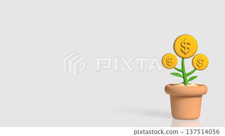 Money Tree Concept With Dollar Coins Growing In Pot 3d render. Money Tree Concept With Dollar Coins Growing In Pot 3d render. 137514056