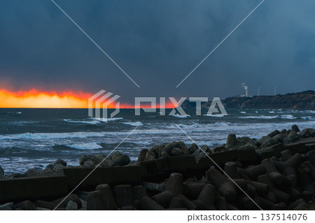 Byobugaura in a sunset that makes the sea look like it's on fire Byobugaura in a sunset that makes the sea look like it's on fire 137514076