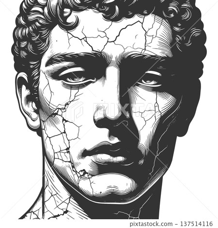 Cracked Classical Marble Statue Face raster 137514116