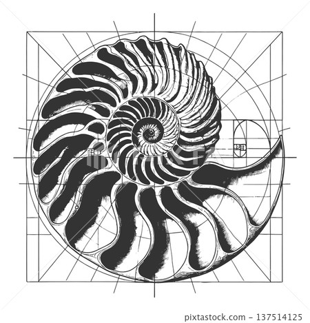Nautilus Shell Spiral with Golden Ratio Grid Nautilus Shell Spiral with Golden Ratio Grid 137514125