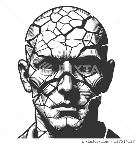 Cracked Human Head Symbolizing Mental Breakdown Cracked Human Head Symbolizing Mental Breakdown 137514137