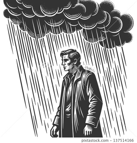 Man Standing Under Heavy Storm Rain raster Man Standing Under Heavy Storm Rain raster 137514166