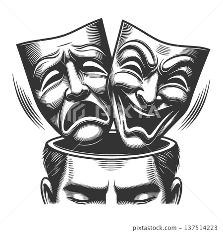 Human Mind Showing Comedy And Tragedy Masks raster 137514223