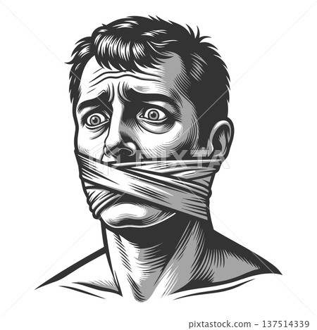 Man With Mouth Taped Shut Censorship Concept Man With Mouth Taped Shut Censorship Concept 137514339