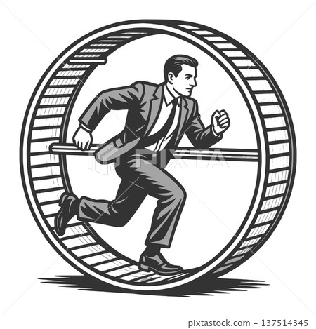 Businessman Running in Hamster Wheel Work Cycle Businessman Running in Hamster Wheel Work Cycle 137514345