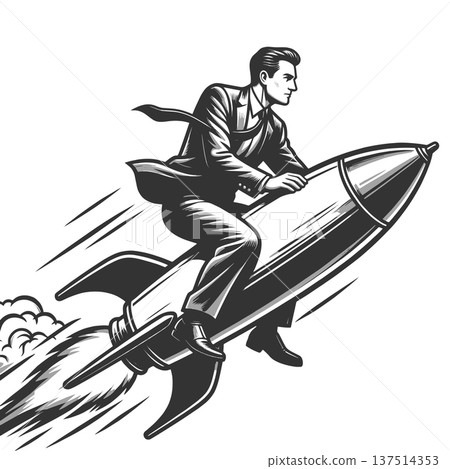 Businessman Riding Rocket Startup Growth 137514353