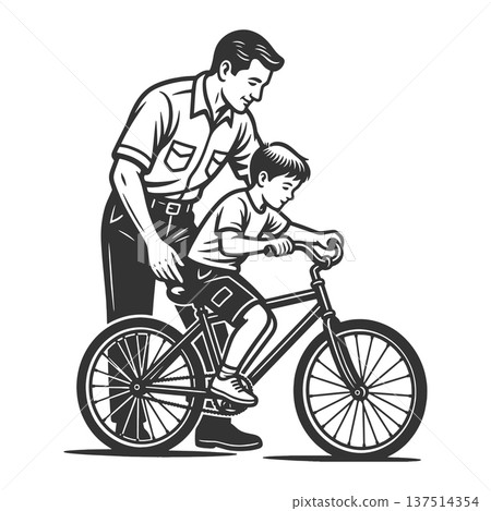Father Teaching Son To Ride Bicycle raster 137514354