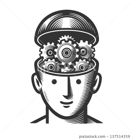 Open Human Mind With Mechanical Gears raster Open Human Mind With Mechanical Gears raster 137514359