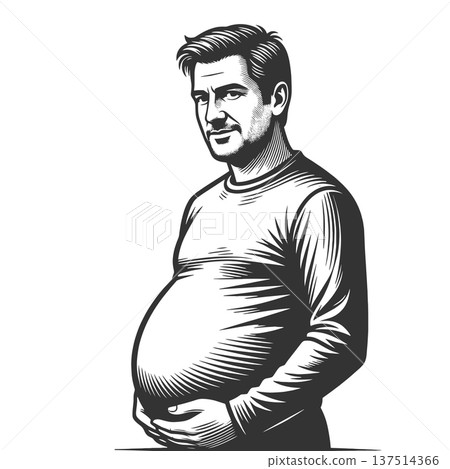 Overweight Man with Big Belly engraving raster 137514366