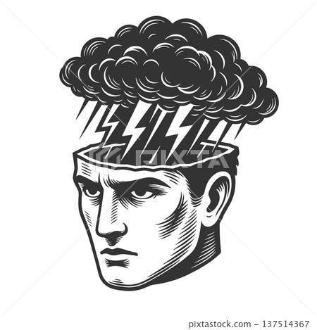 Storm Cloud and Lightning Inside Human Mind raster Storm Cloud and Lightning Inside Human Mind raster 137514367