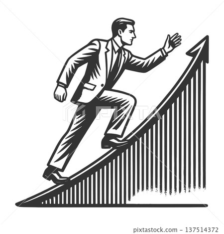Businessman Climbing Upward Growth Chart Arrow Businessman Climbing Upward Growth Chart Arrow 137514372