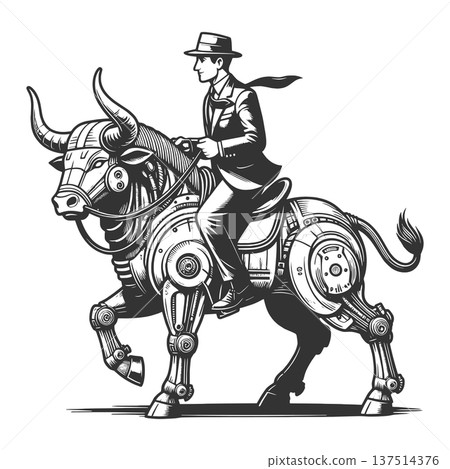 Businessman Riding Mechanical Bull vector 137514376