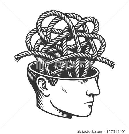 Human Mind Filled With Tangled Rope Thoughts 137514401