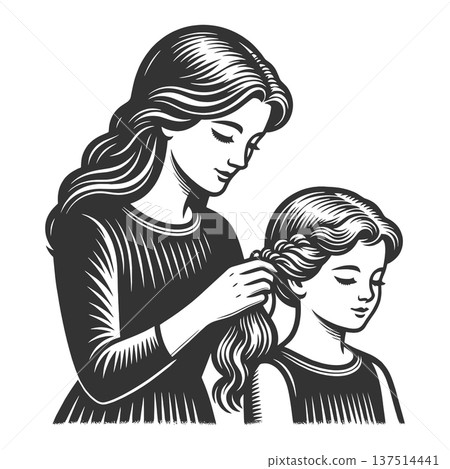 Mother Braiding Daughter Hair Loving Family Moment 137514441