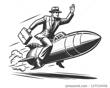 Businessman Riding Rocket Toward Rapid Success 137514456