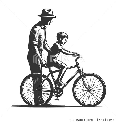 Father Teaching Son To Ride Bicycle vector 137514468