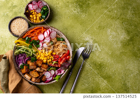 Vegan healthy poke bowl with tofu Vegan healthy poke bowl with tofu 137514525