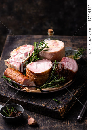 Different meat, sausages, ham and smoked pork Different meat, sausages, ham and smoked pork 137514541