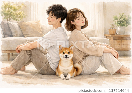 在午後柔和的陽光下，一隻紅色的柴犬趴在他們腳邊，將這對夫妻的相聚時光連結起來。 137514644