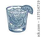 Caipirinha lime Brazilian cocktail. Vector handdrawn isolated illustration in blue 137514719