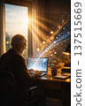 Senior Man Using Laptop With Digital Data Glow. AI Generated 137515669