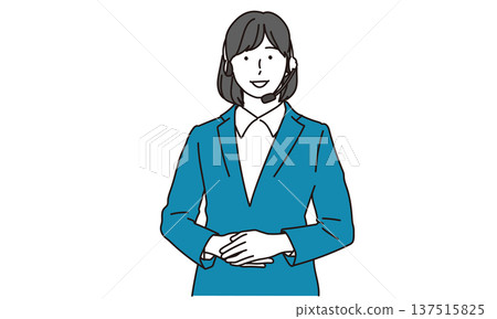 Illustration of a female operator wearing an intercom standing in front of the camera 137515825