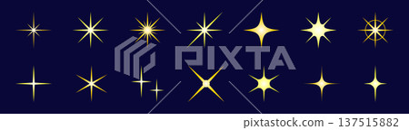 Set of 14 yellow sparkling icons shining in the night sky (vector) Set of 14 yellow sparkling icons shining in the night sky (vector) 137515882