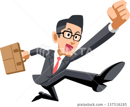 一個穿著西裝、戴眼鏡的男人劇烈地跳躍 一個穿著西裝、戴眼鏡的男人劇烈地跳躍 137516285