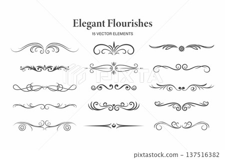 Vintage Ornamental Dividers Vector Set. Calligraphic Flourishes and Decorative Swirl Borders. Elegant Separator Lines for Wedding Invitations, Certificates, Posters and Branding Design 137516382