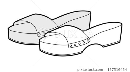 Clog sandal shoe women sketch pair. Platform slide sandal for casual summer outfit city walk. Technical  137516434