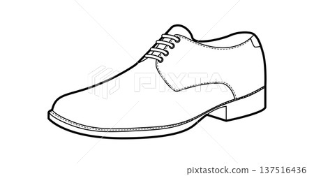 Buck mens suede single shoe line. Casual derby footwear with contrast preppy campus style. Technical illustration CAD  137516436