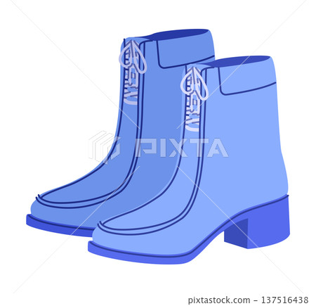 Blue front lace boot women color pair. Lace up block heel boot for city stroll dinner and polished outfit. Technical Blue front lace boot women color pair. Lace up block heel boot for city stroll dinner and polished outfit. Technical 137516438